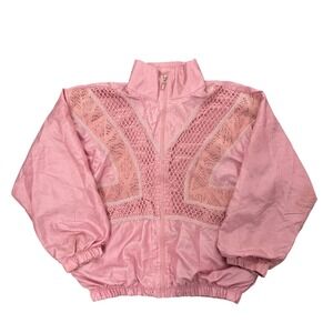 Vintage Great Cavalier Pink Lace Trim Track Jacket Womens 1X Zip Windbreaker